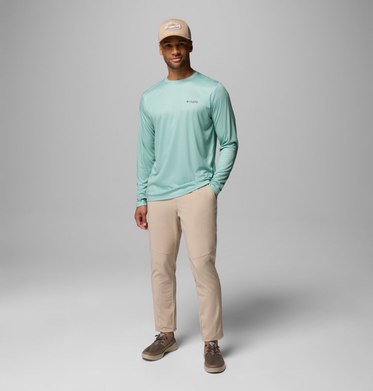 Men's Terminal Tackle PFG Fish Flag Long Sleeve Shirt, Color: Misty Jade, Dusty Purple, image 2