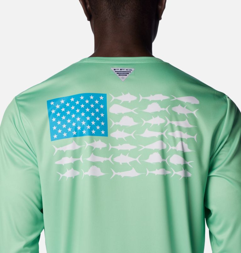 Columbia Men's PFG Terminal Tackle Fish Flag Long Sleeve Shirt, LT, Vivid Blue/White