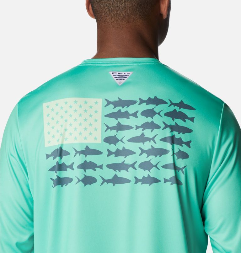 Thumbnail: Men's Terminal Tackle PFG Fish Flag Long Sleeve Shirt, Color: Light Jade, Metal Inshore Fish, image 5