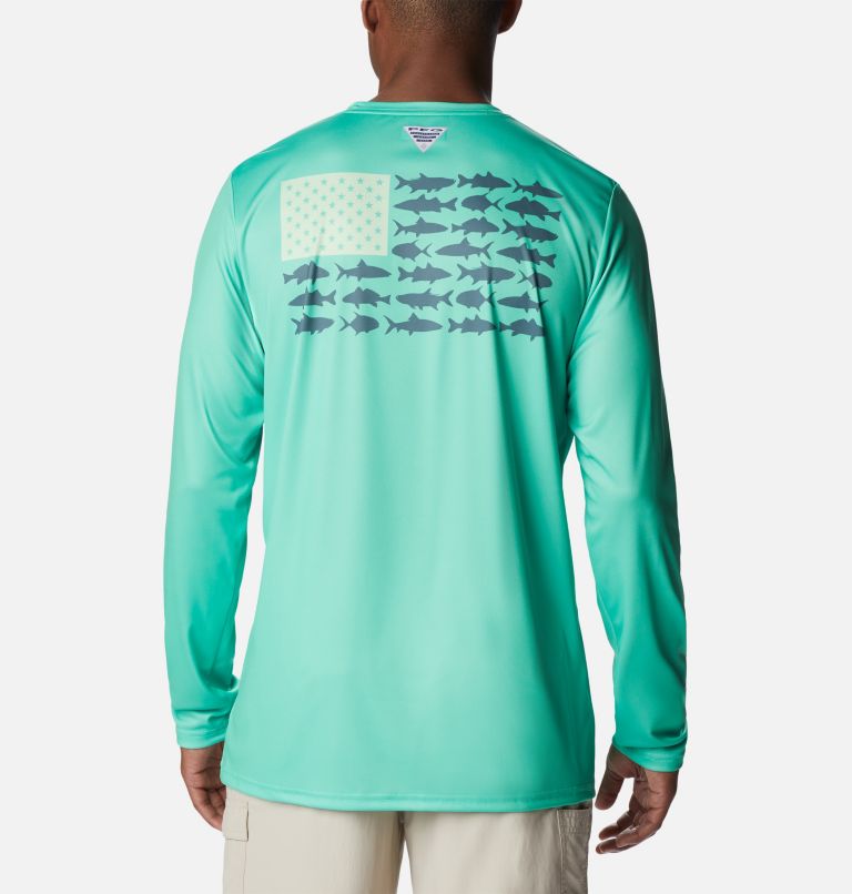 Thumbnail: Men's Terminal Tackle PFG Fish Flag Long Sleeve Shirt, Color: Light Jade, Metal Inshore Fish, image 2