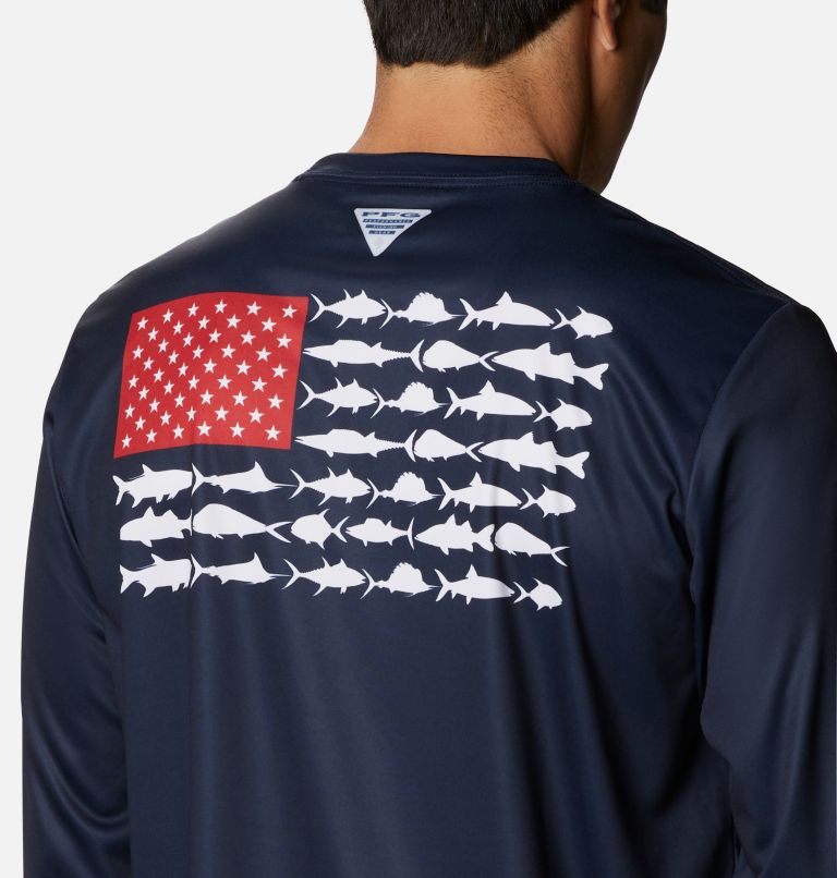 Men's Terminal Tackle PFG Fish Flag Long Sleeve Shirt, Color: Collegiate Navy, Red Spark, image 5