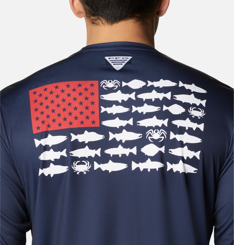 Thumbnail: Men's Terminal Tackle PFG Fish Flag Long Sleeve Shirt, Color: Collegiate Navy, White Alaska Fish, image 5
