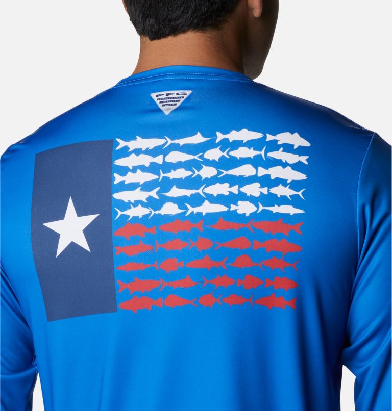 Thumbnail: Men's Terminal Tackle PFG Fish Flag Long Sleeve Shirt, Color: Vivid Blue, Texas Flag, image 5
