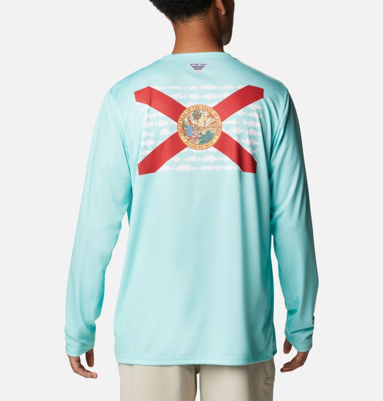 Thumbnail: Men's Terminal Tackle PFG Fish Flag Long Sleeve Shirt, Color: Gulf Stream, Florida Fish, image 1