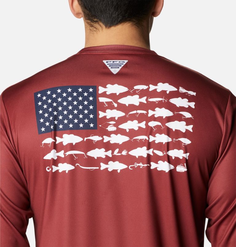 Men's PFG Terminal Tackle Fish Flag Long Sleeve Shirt - Tall, Color: Red Jasper, White Bass Lures, image 5