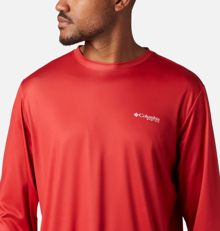 Men's Terminal Tackle PFG Fish Flag Long Sleeve Shirt, Color: Red Spark, White, image 4