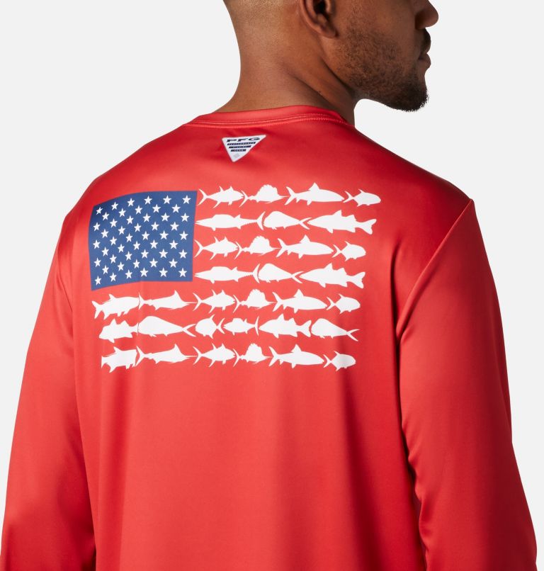 Columbia Men's Terminal Tackle PFG Fish Flag Long Sleeve Shirt - Red Spark