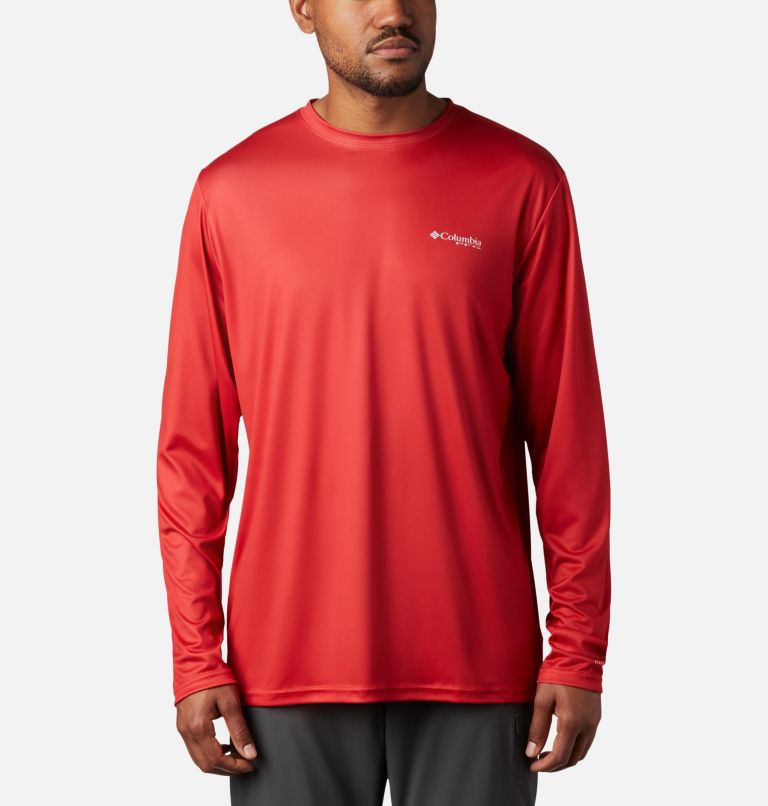 Men's Terminal Tackle PFG Fish Flag Long Sleeve Shirt, Color: Red Spark, White, image 2