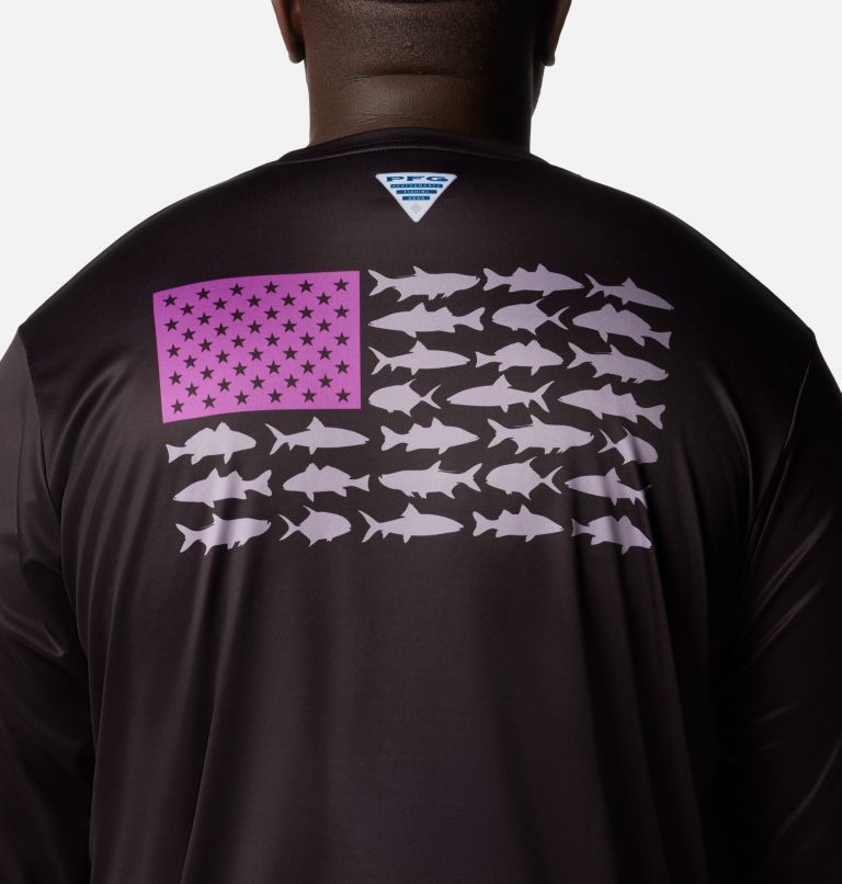 Men's PFG Terminal Tackle Fish Flag Long Sleeve Shirt - Big, Color: Black, Berry Jam Inshore Fish, image 5
