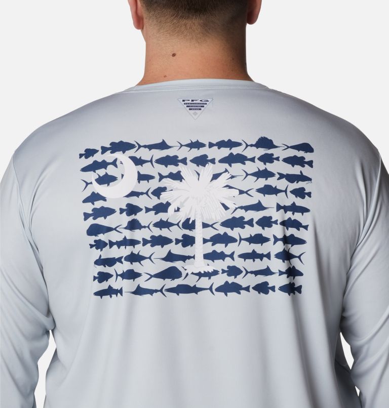 Men's PFG Terminal Tackle Fish Flag Long Sleeve Shirt - Big, Color: Cool Grey, South Carolina Fish, image 5