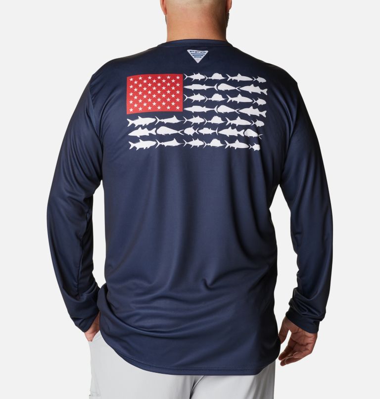 Men's PFG Terminal Tackle Fish Flag Long Sleeve Shirt - Big, Color: Collegiate Navy, Red Spark, image 1