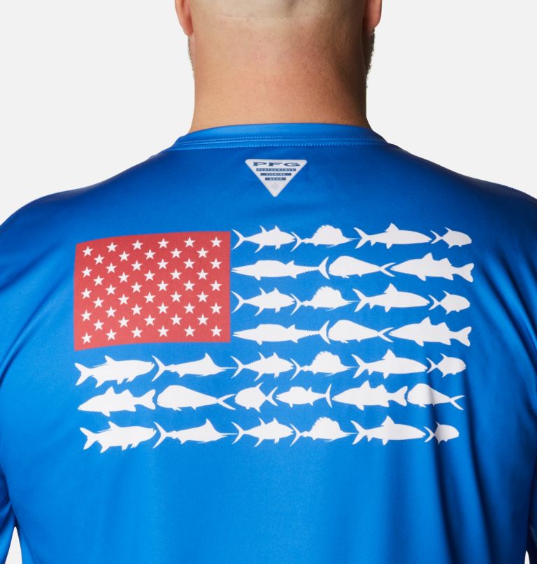 Columbia Men's PFG Terminal Tackle Fish Flag Long Sleeve Shirt, 3X, Vivid Blue/White