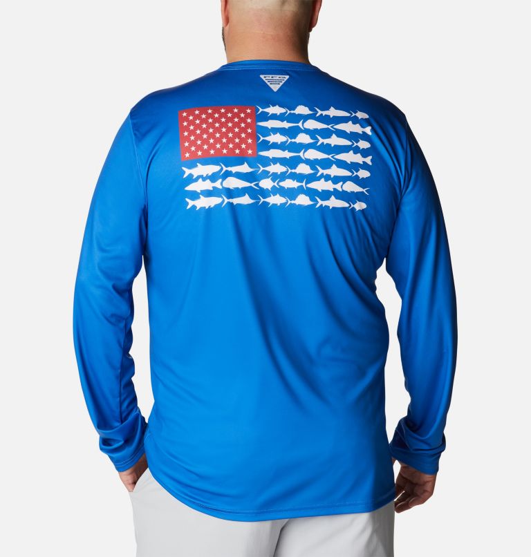 Men's PFG Terminal Tackle Fish Flag Long Sleeve Shirt - Big, Color: Vivid Blue, White, image 1