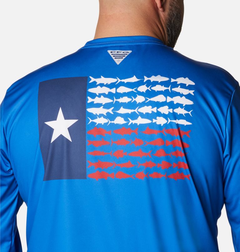 Thumbnail: Men's PFG Terminal Tackle Fish Flag Long Sleeve Shirt - Big, Color: Vivid Blue, Texas Flag, image 5