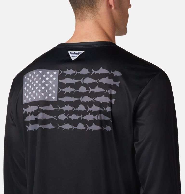 Thumbnail: Men's PFG Terminal Tackle Fish Flag Long Sleeve Shirt - Tall, Color: Black, Graphite, image 4