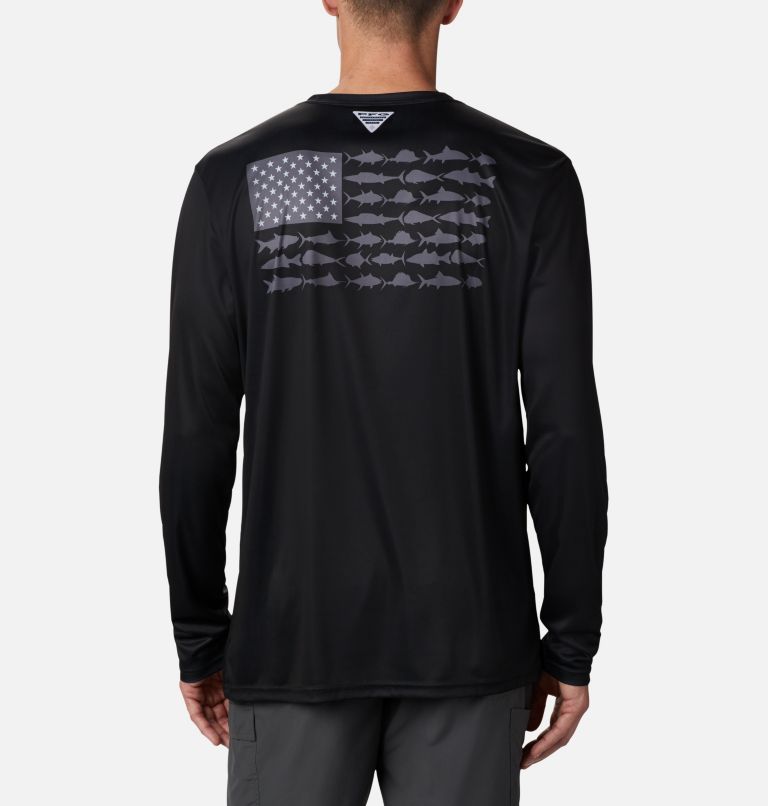 Men's PFG Terminal Tackle Fish Flag Long Sleeve Shirt - Tall, Color: Black, Graphite, image 1