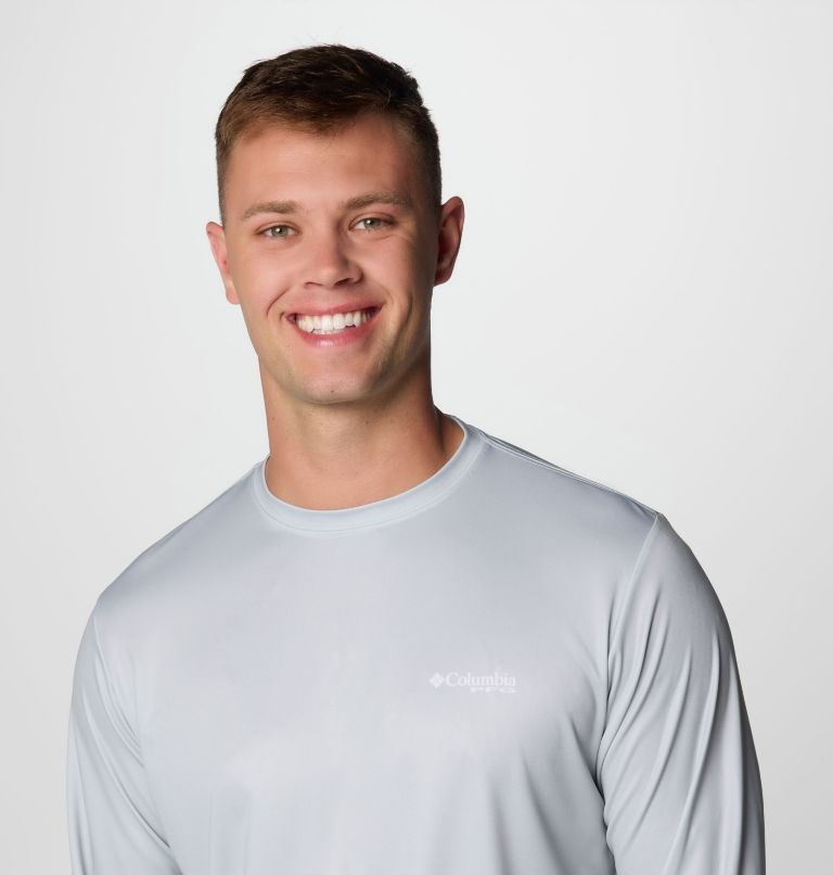 Men's PFG Terminal Tackle Fish Flag Long Sleeve Shirt - Tall, Color: Cool Grey, Vivid Blue, image 5