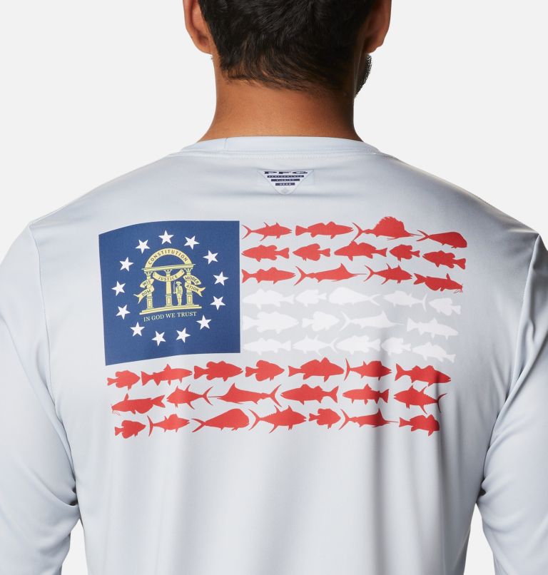 Thumbnail: Men's PFG Terminal Tackle Fish Flag Long Sleeve Shirt - Tall, Color: Cool Grey, Georgia Fish, image 5