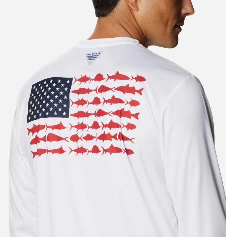 Men's PFG Terminal Tackle Fish Flag Long Sleeve Shirt - Tall, Color: White, Collegiate Navy, image 5