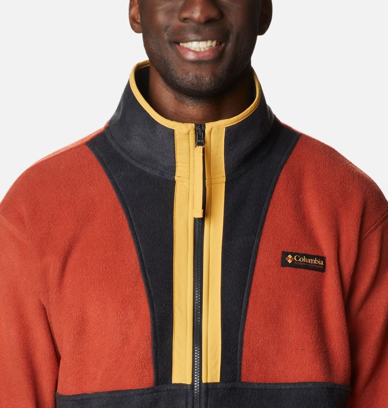 Men's Back Bowl Full Zip Fleece Jacket, Color: Warp Red, Raw Honey, image 4