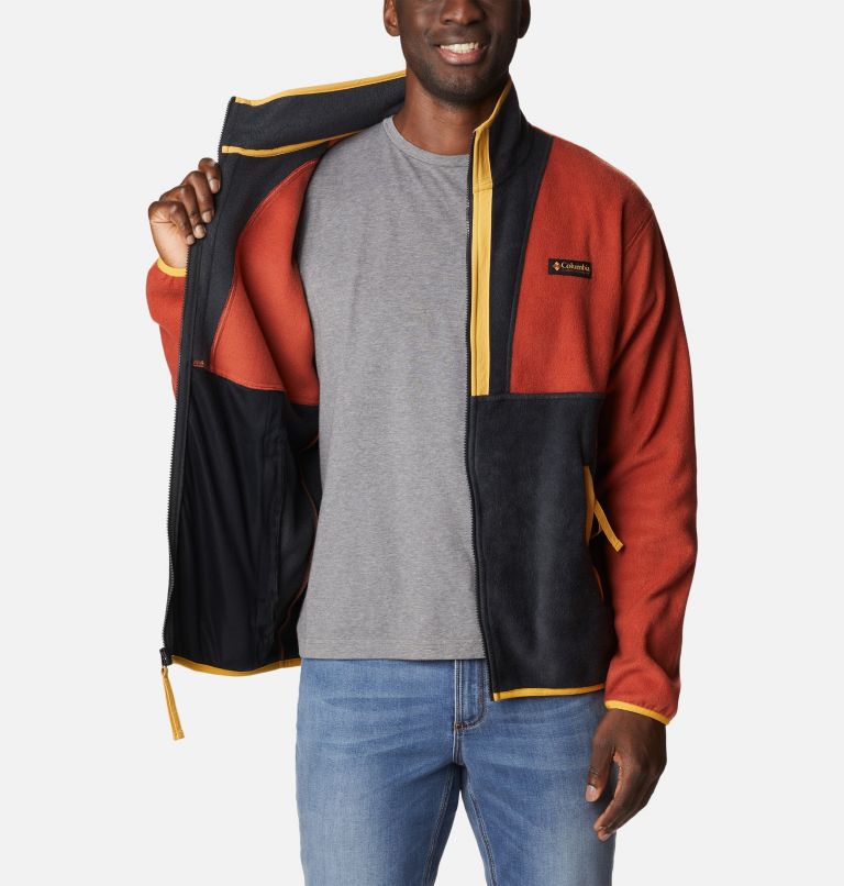 Men's Back Bowl Full Zip Fleece Jacket, Color: Warp Red, Raw Honey, image 5