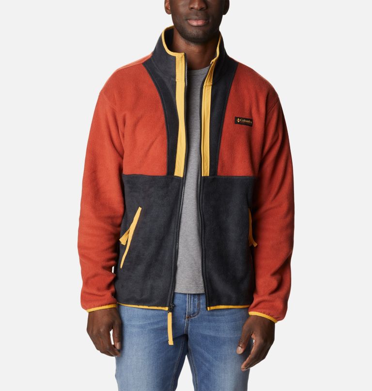 Thumbnail: Men's Back Bowl Full Zip Fleece Jacket, Color: Warp Red, Raw Honey, image 6