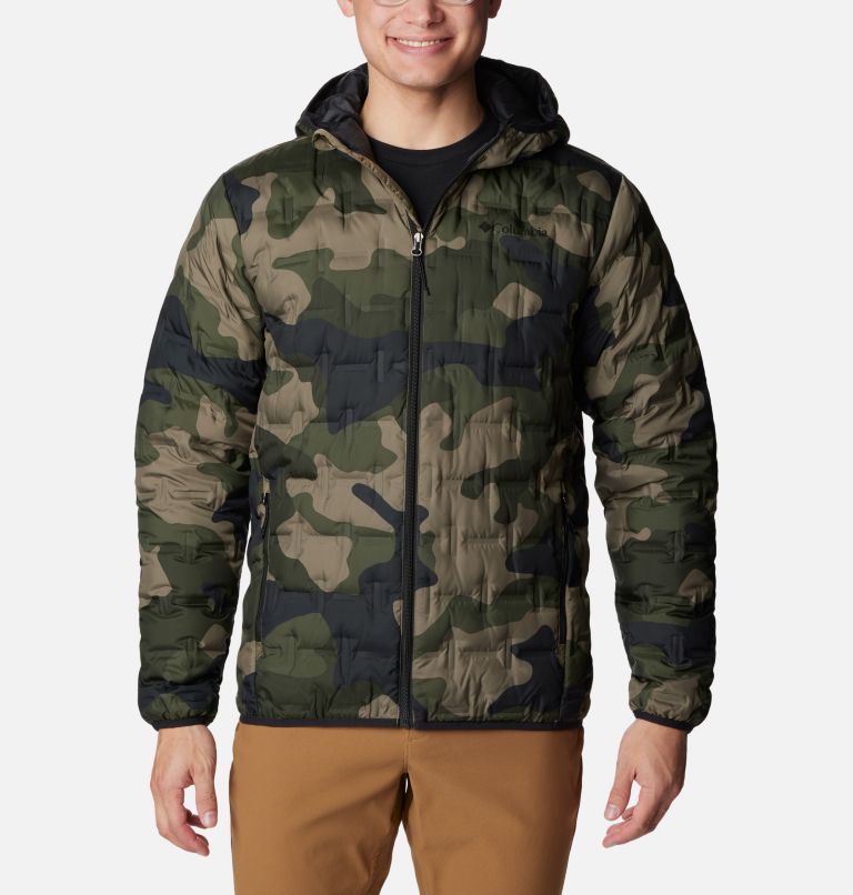 Men's Delta Ridge Down Hooded Jacket, Color: Stone Green Mod Camo Print, image 1