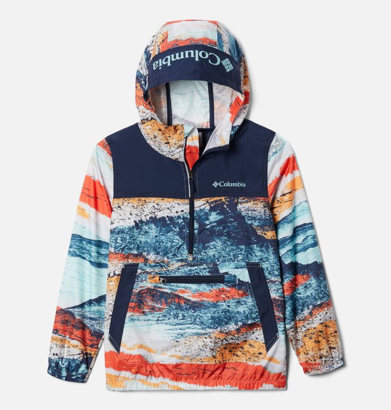 Thumbnail: Youth Bloomingport Windbreaker, Color: Icy Morn Hyper Nature, Collegiate Navy, image 1
