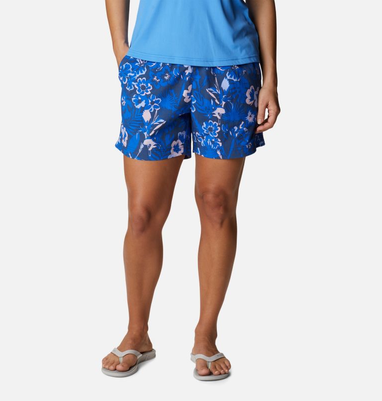 Women's PFG Super Backcast Water Shorts, Color: Blue Macaw, Flourish Print