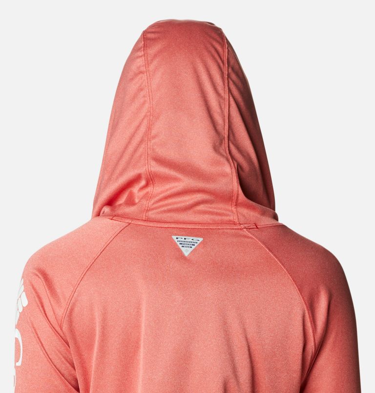 Thumbnail: Women's PFG Tidal Tee Heather Hoodie, Color: Red Spark Heather, White Logo, image 5
