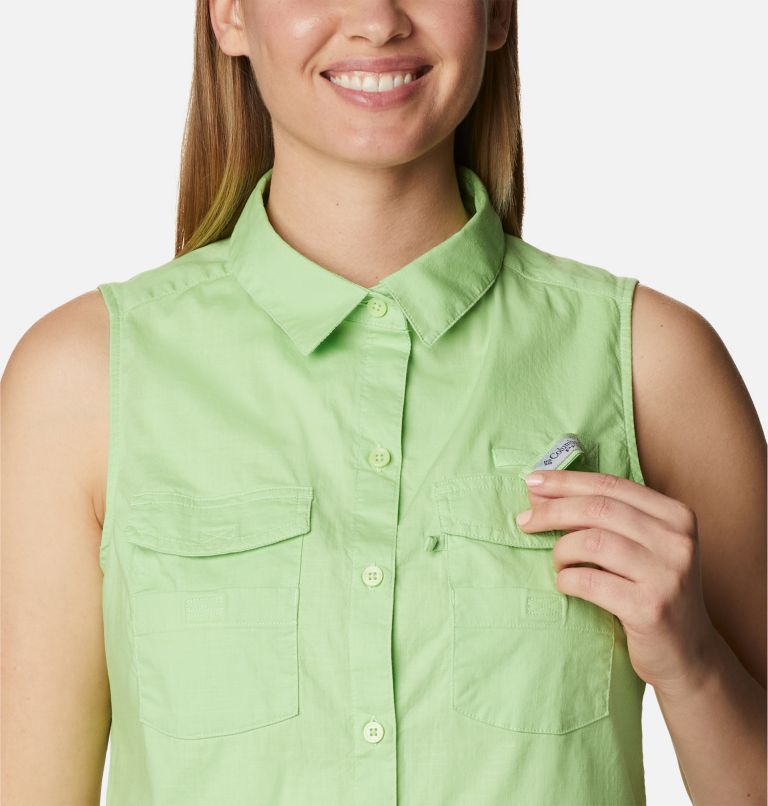 Women's PFG Bonehead Stretch Sleeveless Shirt, Color: Light Lime, image 4