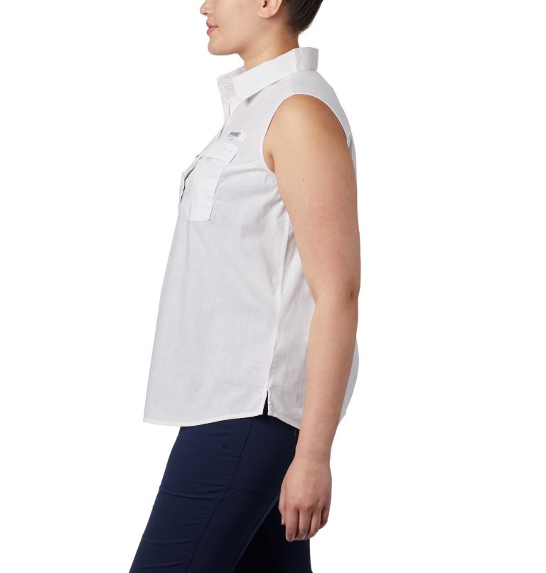 Women's PFG Bonehead Stretch Sleeveless Shirt – Plus Size, Color: White