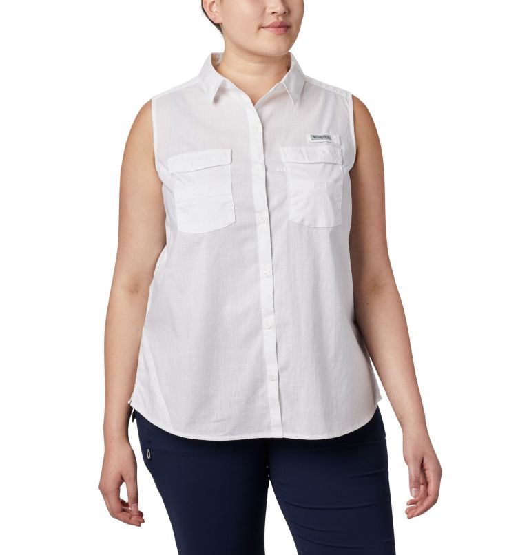 Women's PFG Bonehead Stretch Sleeveless Shirt – Plus Size, Color: White