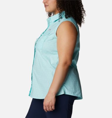 plus size button up sleeveless shirts & tops