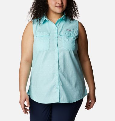 plus size button up sleeveless shirts & tops