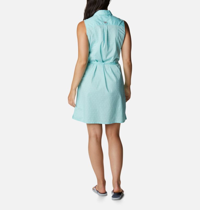 Women's PFG Bonehead Stretch Sleeveless Dress, Color: Gulf Stream Swiss Dot, image 2