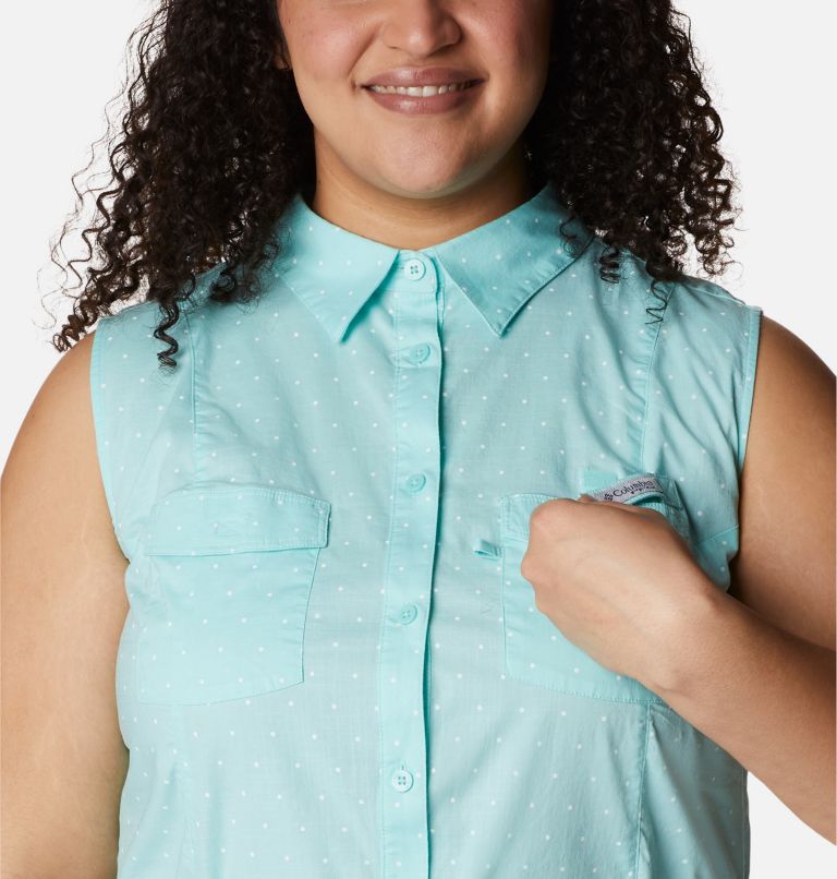 Robe sans manches extensible PFG Bonehead pour femme – Grandes tailles, Color: Gulf Stream Swiss Dot, image 4