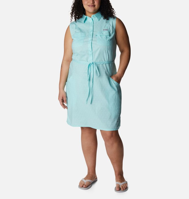 Robe sans manches extensible PFG Bonehead pour femme – Grandes tailles, Color: Gulf Stream Swiss Dot, image 1