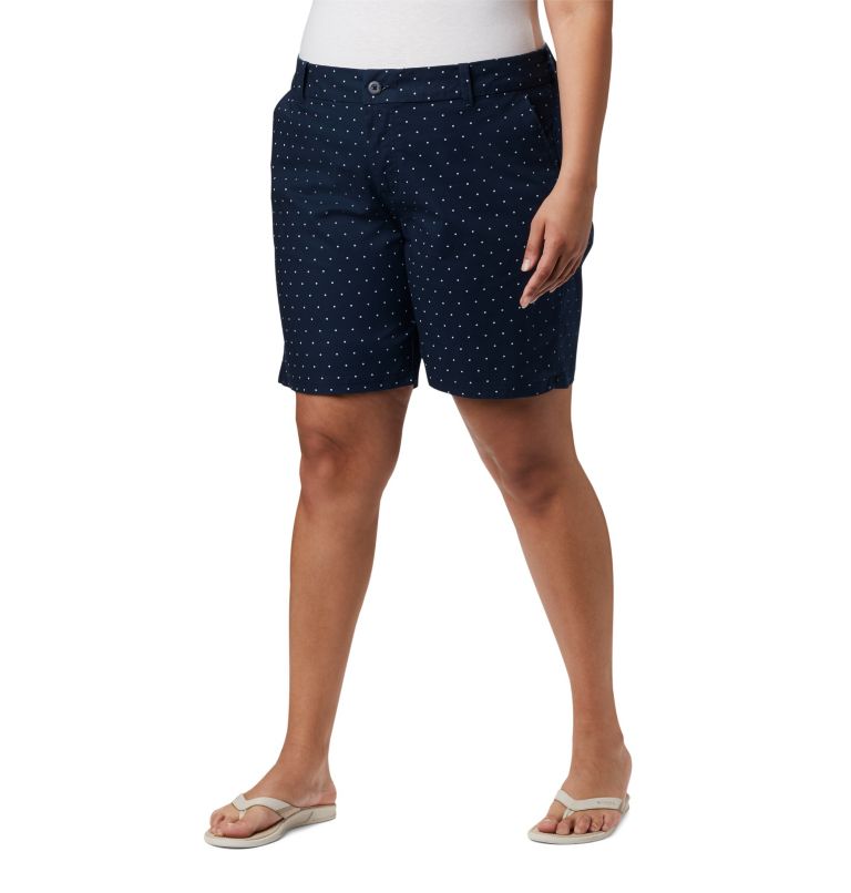 Thumbnail: Women's PFG Bonehead Stretch Shorts - Plus Size, Color: Collegiate Navy Swiss Dot, image 1
