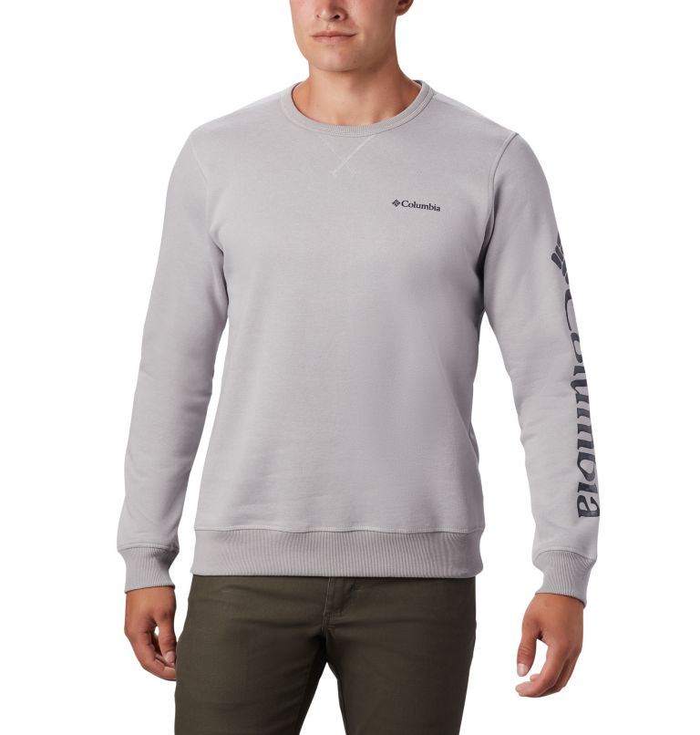M Columbia&trade; Logo Fleece Crew | 039 | L Men's Columbia&trade; Logo Fleece Crew, Columbia Grey Heather, Collegiate Navy, front