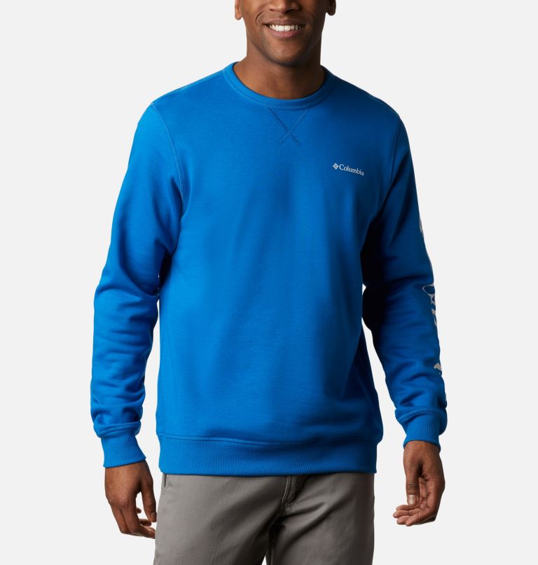 M Columbia&trade; Logo Fleece Crew | 432 | L Men's Columbia&trade; Logo Fleece Crew, Bright Indigo, White, front