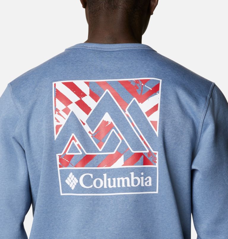 M Columbia Logo Fleece Crew | 449 | L, Color: Bluestone Heather Block Print, image 5