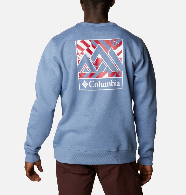 M Columbia Logo Fleece Crew | 449 | L, Color: Bluestone Heather Block Print, image 2