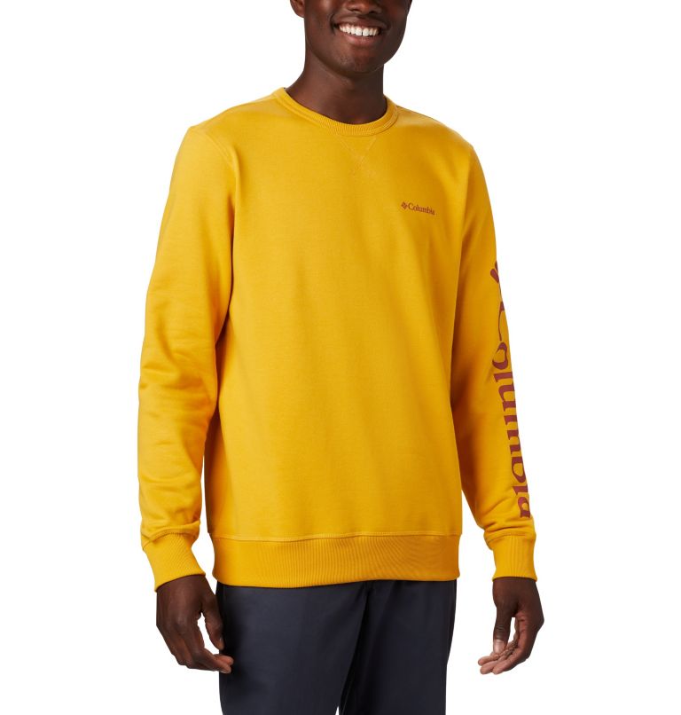 M Columbia&trade; Logo Fleece Crew | 790 | M Men's Columbia&trade; Logo Fleece Crew, Bright Gold, Carnelian Red, a1