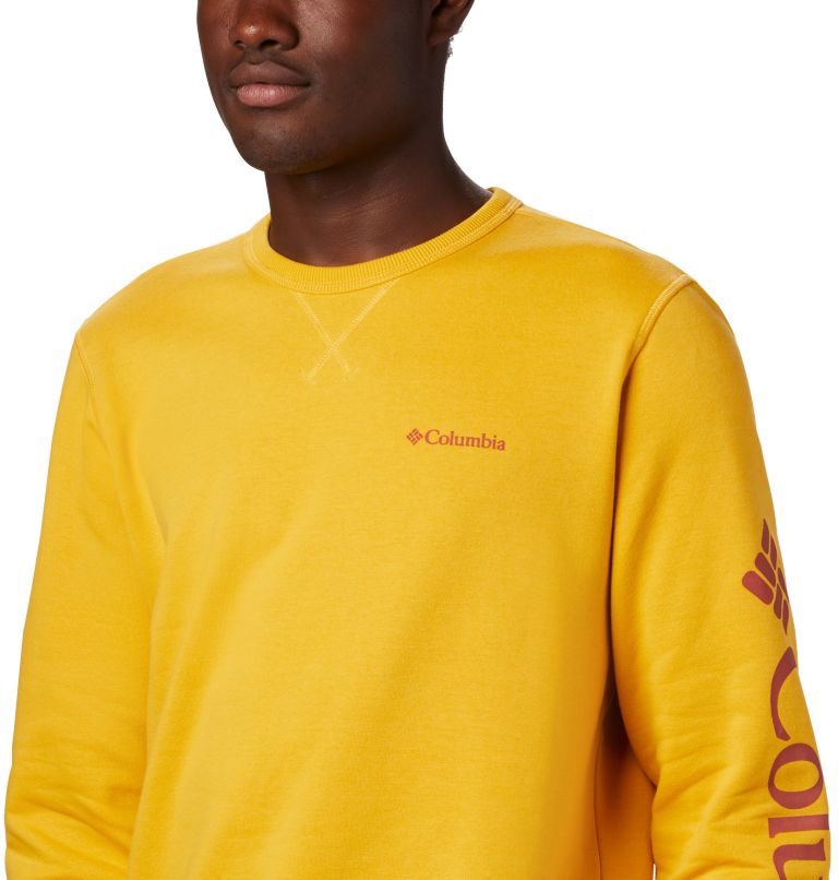 M Columbia&trade; Logo Fleece Crew | 790 | M Men's Columbia&trade; Logo Fleece Crew, Bright Gold, Carnelian Red, a2