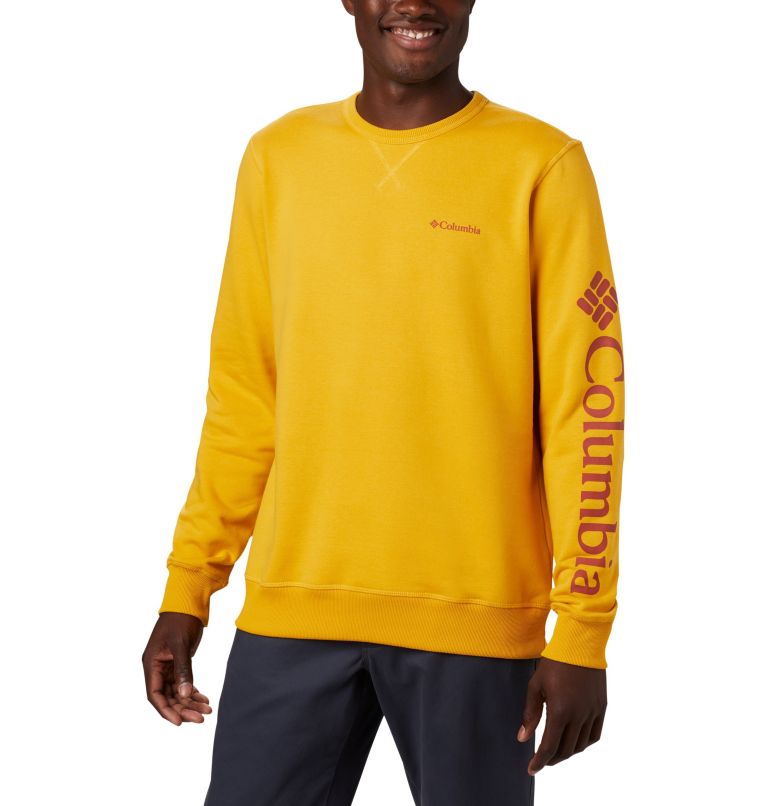 M Columbia&trade; Logo Fleece Crew | 790 | M Men's Columbia&trade; Logo Fleece Crew, Bright Gold, Carnelian Red, front
