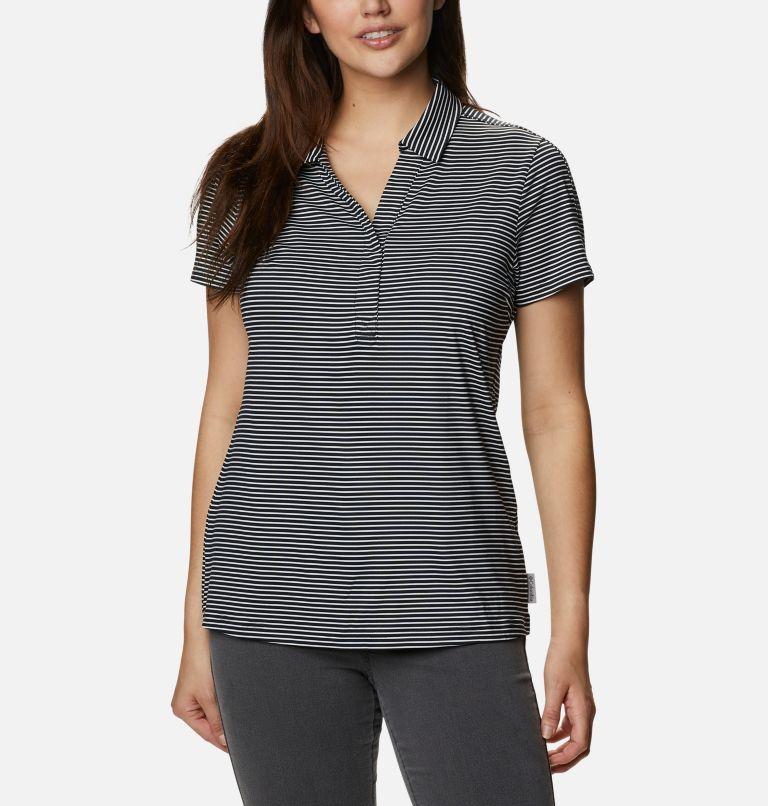 Women's Firwood Camp II Polo, Color: Black, White Stripe, image 1