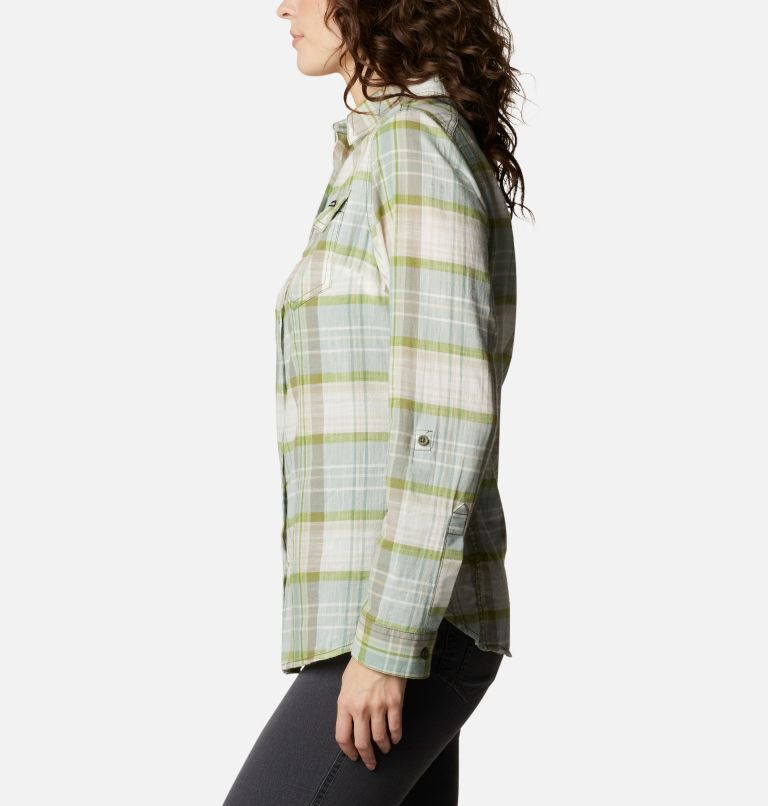 Women's Camp Henry II Shirt, Color: Stone Green Plaid, image 3