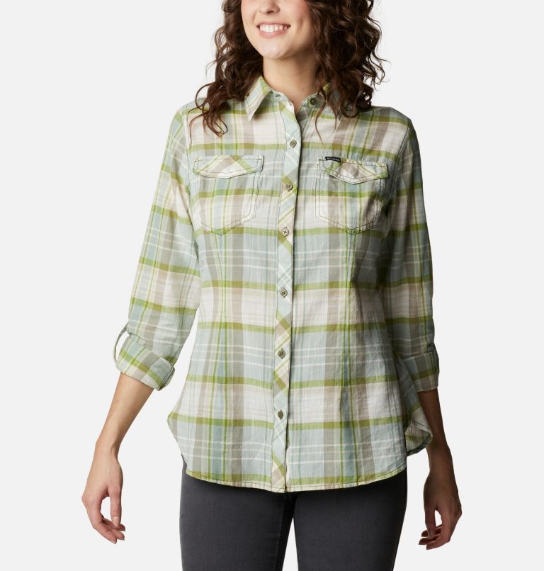 Women's Camp Henry II Shirt, Color: Stone Green Plaid, image 5