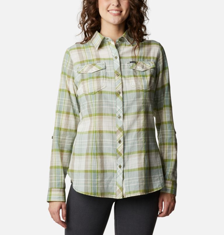 Women's Camp Henry II Shirt, Color: Stone Green Plaid, image 1